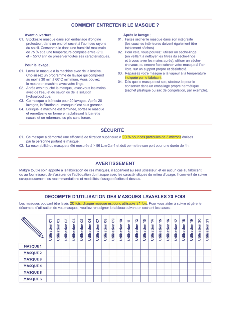 Entretien des masques covid